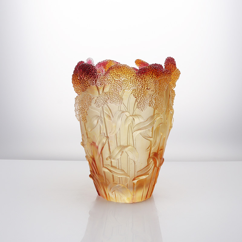 铸造玻璃失蜡铸造琉璃家居装饰品水晶玻璃花瓶《丰收（红高粱）花瓶》