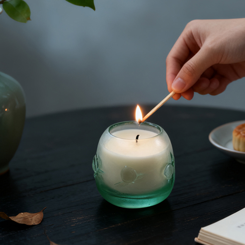 水晶玻璃蜡烛杯中国古典寿桃纹饰家居装饰氛围灯杯 【桃之夭夭】