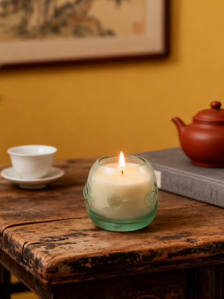 水晶玻璃蜡烛杯中国古典寿桃纹饰家居装饰氛围灯杯 【桃之夭夭】