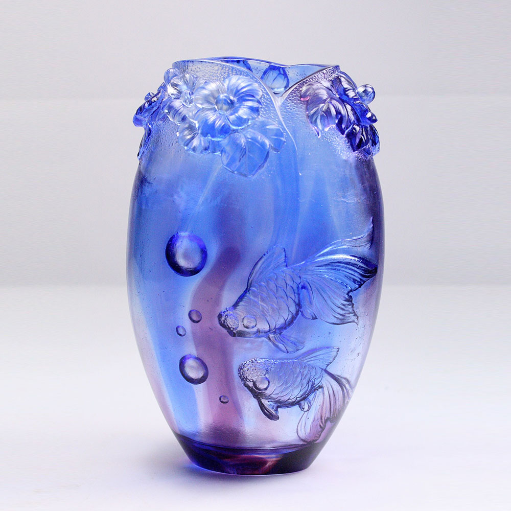 水晶玻璃花瓶客厅插花水晶玻璃艺术花器家居装饰餐桌装饰摆件 《依偎同游》