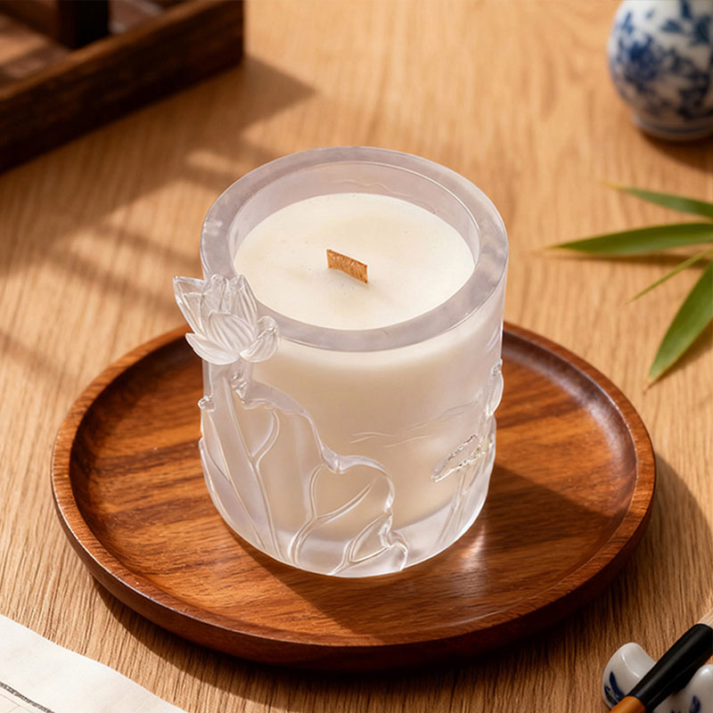 莲语 —— 立体浮雕磨砂琉璃烛杯