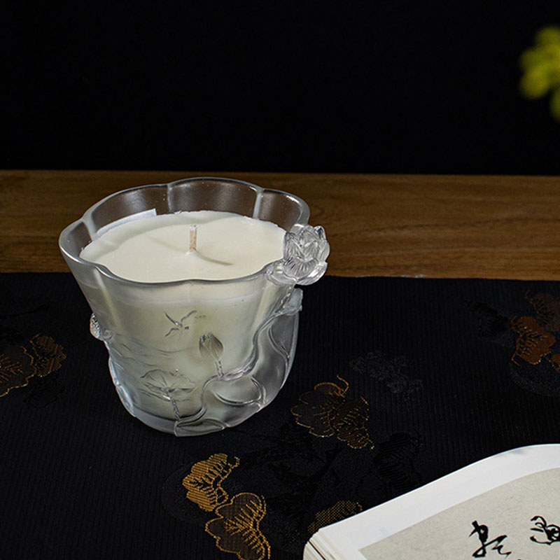 莲语 —— 立体浮雕磨砂琉璃烛杯